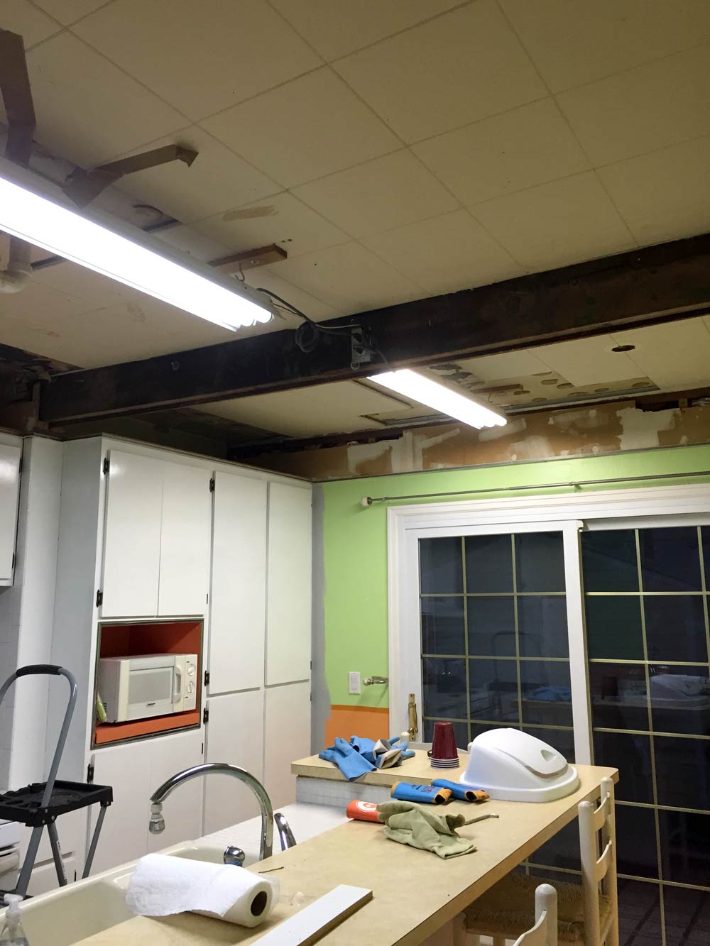 Kitchen Progress Removing A Drop Ceiling And Then We Tried Removing A Kitchen Drop Ceiling Metal Edge And Beam