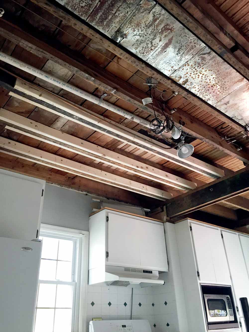 Kitchen ceiling sister joists, unstained